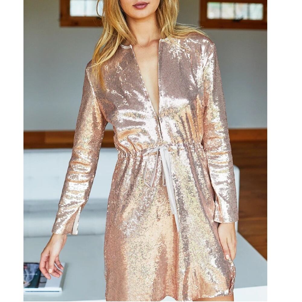 EMERSON FRY Sequin Keyhole Dress NWT Blush Long Sleeve Lined Women's XS